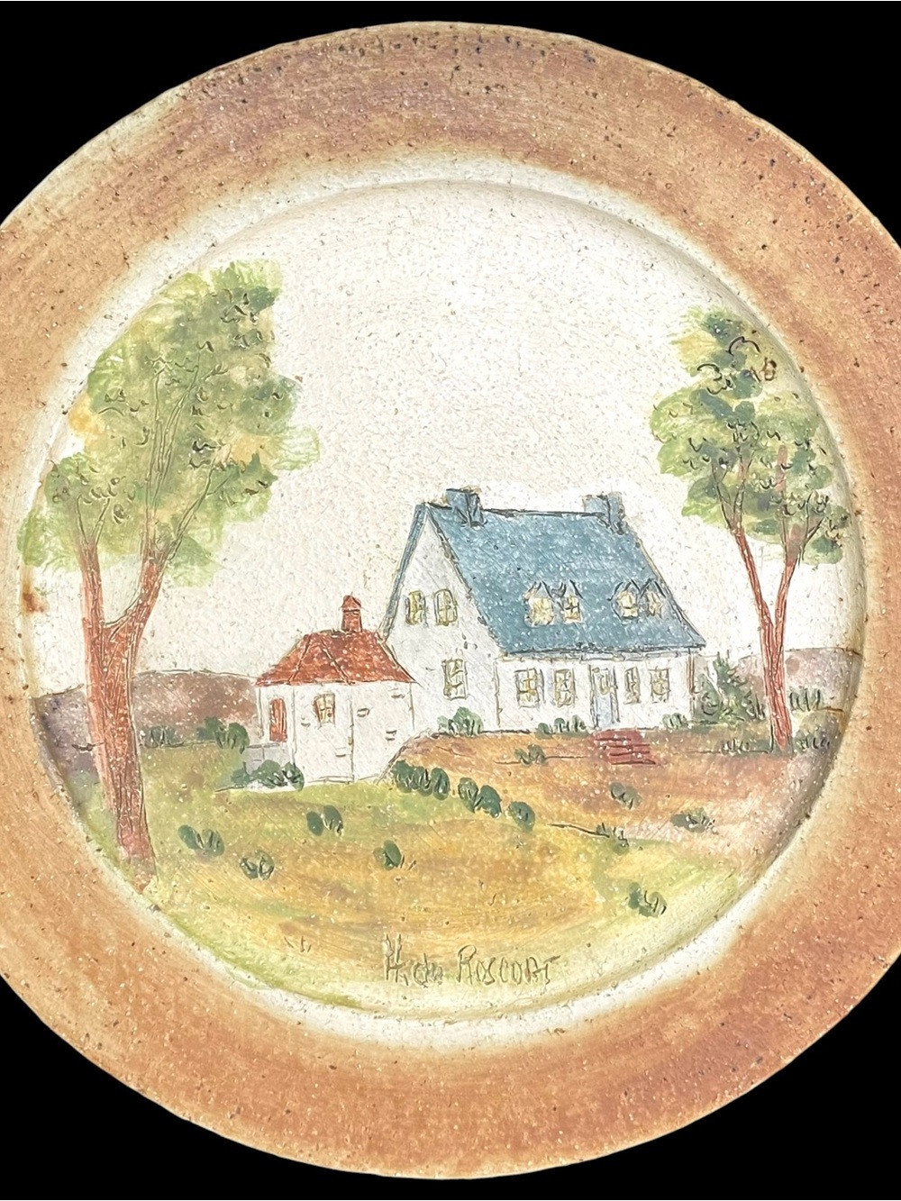 Vintage 1970s Signed Hubert Du Roscoat Quebec Pottery Art Wall Plate - Rustic